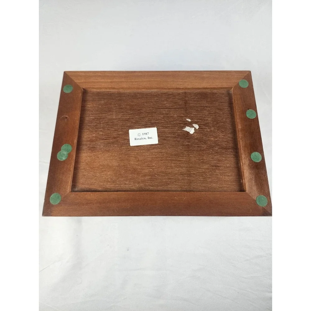 Vintage Men's Rosalco Wooden Valet Jewelry Box Classic Car Carving Mirror Case
